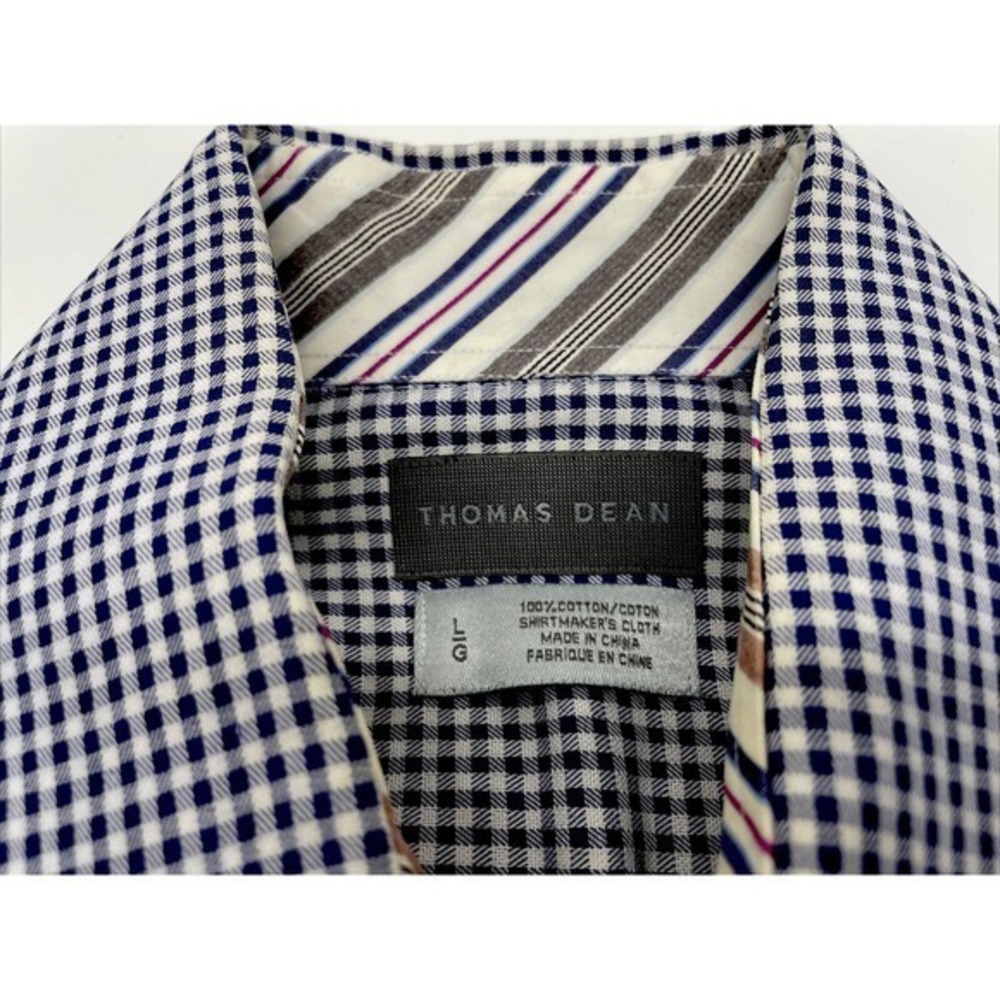 Mens Thomas Dean Long Sleeve Blue Check Button Front Shirt Size L Flip Cuff. 66 - Picture 2 of 4